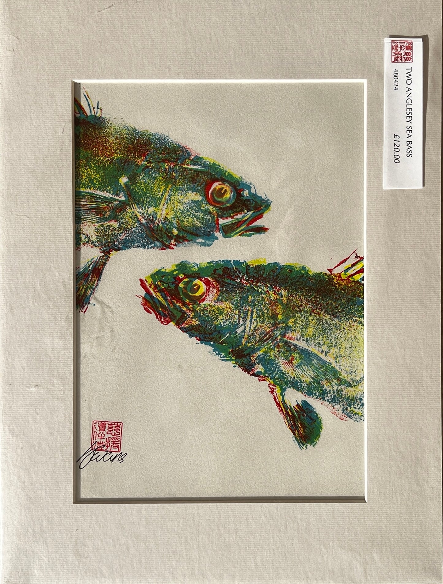 This is not a Screen Print (3 Layer Gyotaku of Sea Bass Heads)