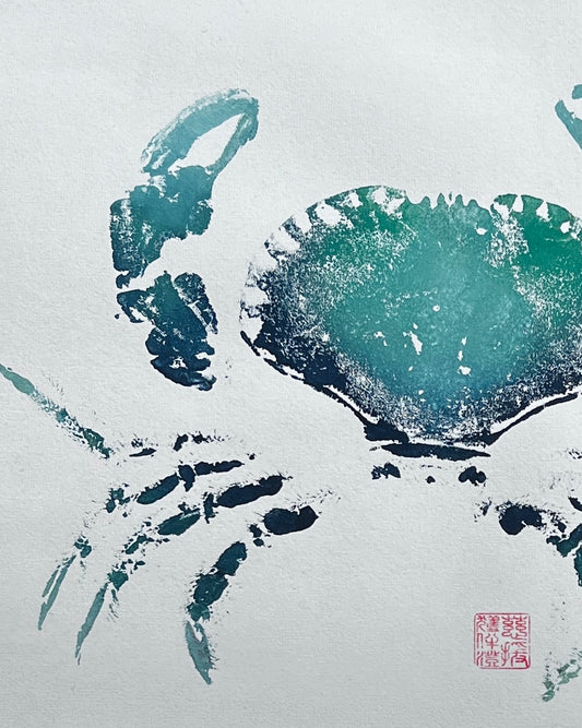 Gyotaku impression taken from the surface of an Anglesey Crab