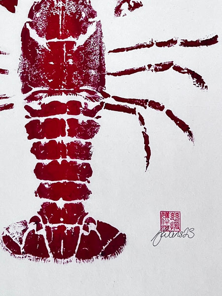 Menai Strait Lobster, Gyotaku Printed in Red ink.