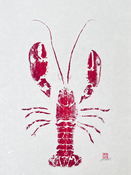 Menai Strait Lobster, Gyotaku Printed in Red ink.