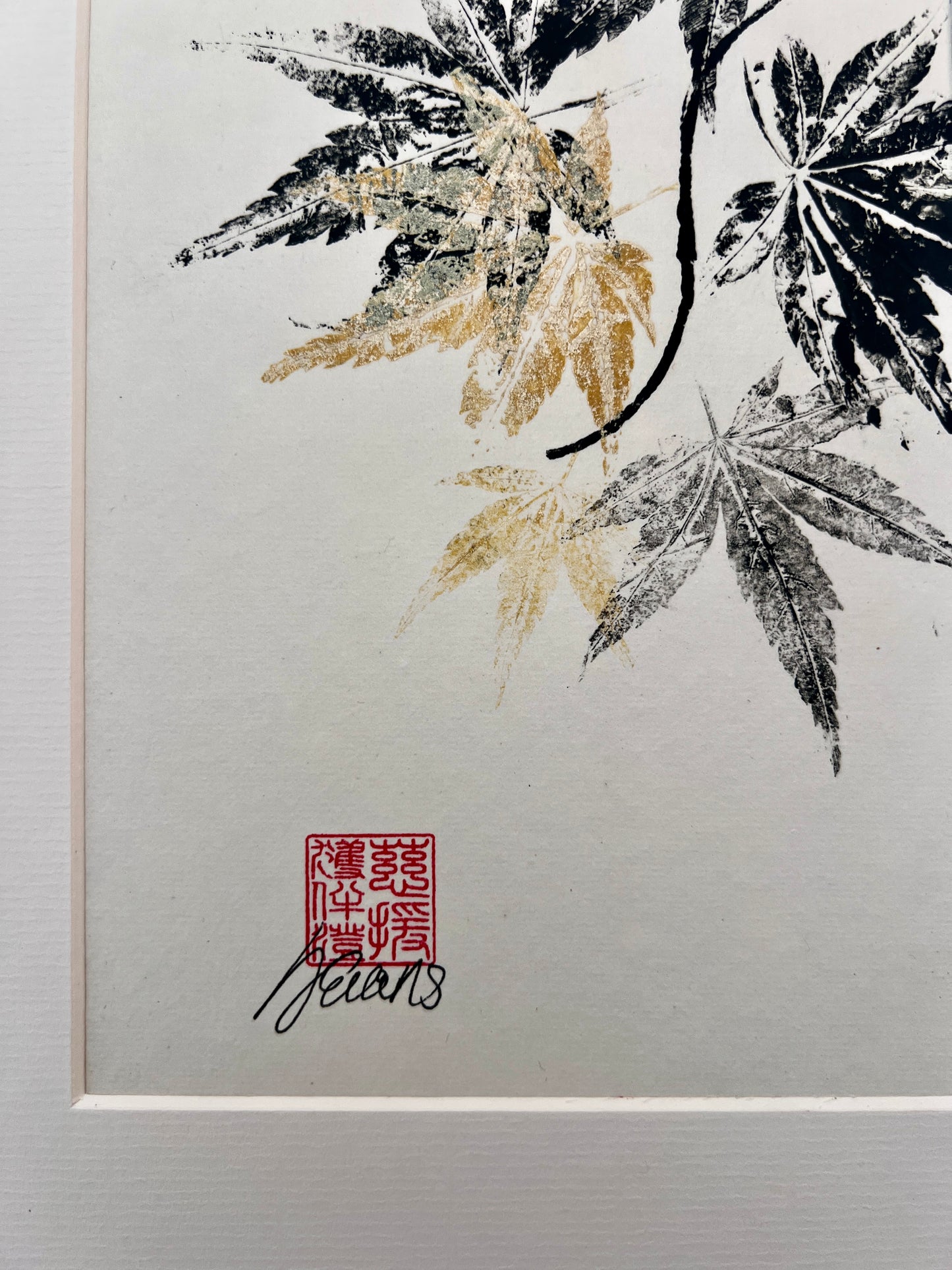 Gyotaku of Acer Leaves A5 in Black and Gold