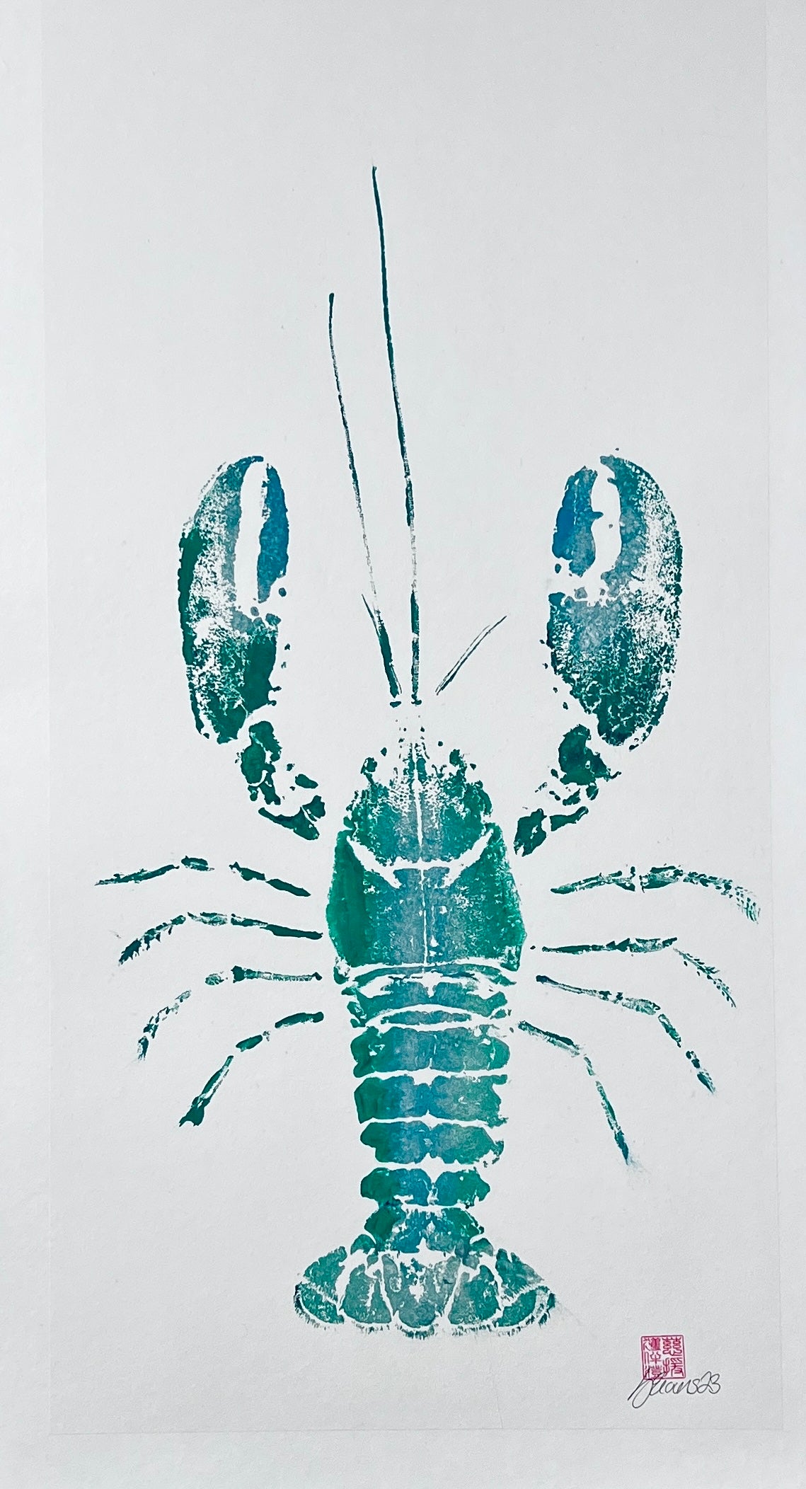 Menai Strait Lobster, Gyotaku Printed in Green Ink