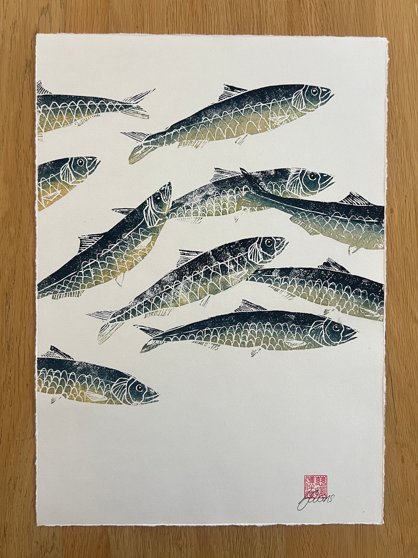 A3 Sardines Print – Hand-Carved Linotaku