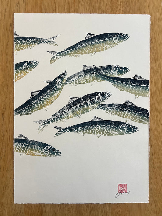 A3 Sardines Print – Hand-Carved Linotaku