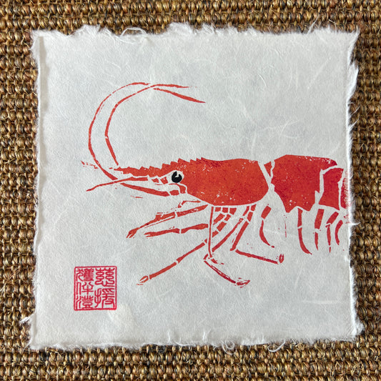 6 x 6 Inch Prawn Print – Linotaku Mini Marine Wall Art