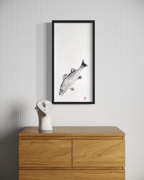 Anglesey Sea Bass Gyotaku Print using Sumi Ink