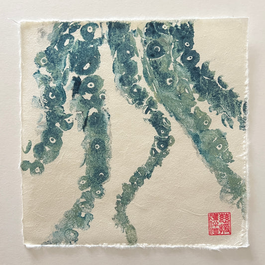Octopus Tentacles Mini Print – Blue & Gold on Thai Mulberry Paper