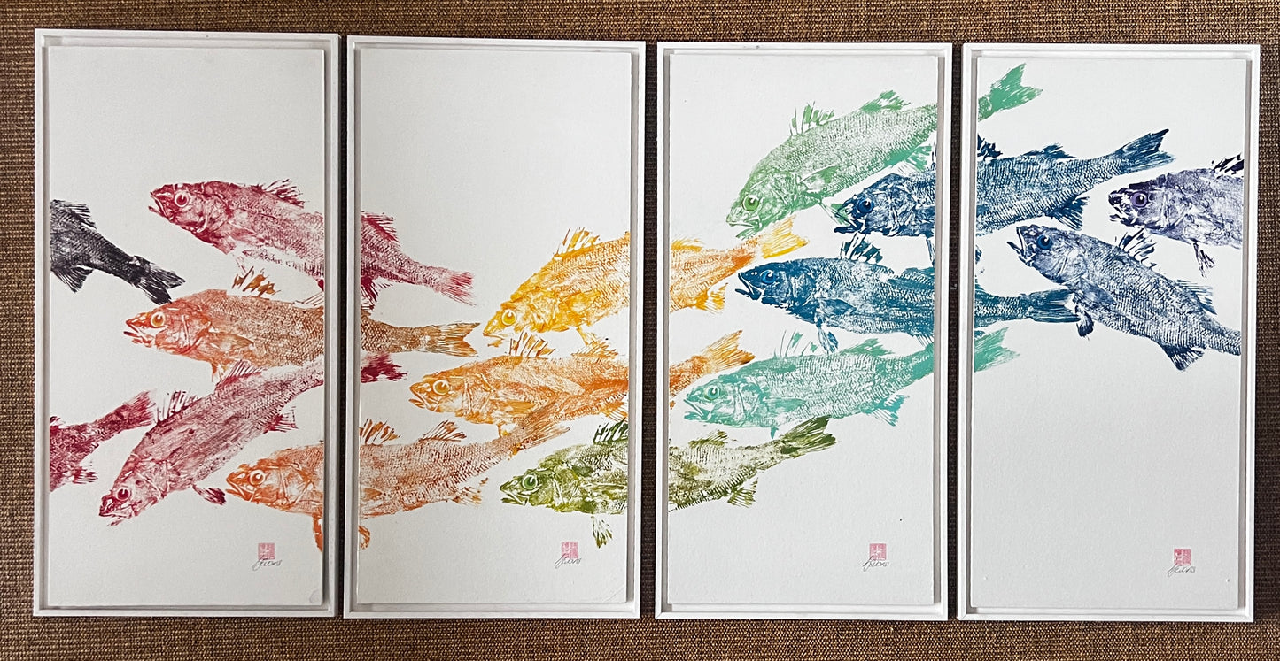Four Panel Multicoloured Sea Bass Print