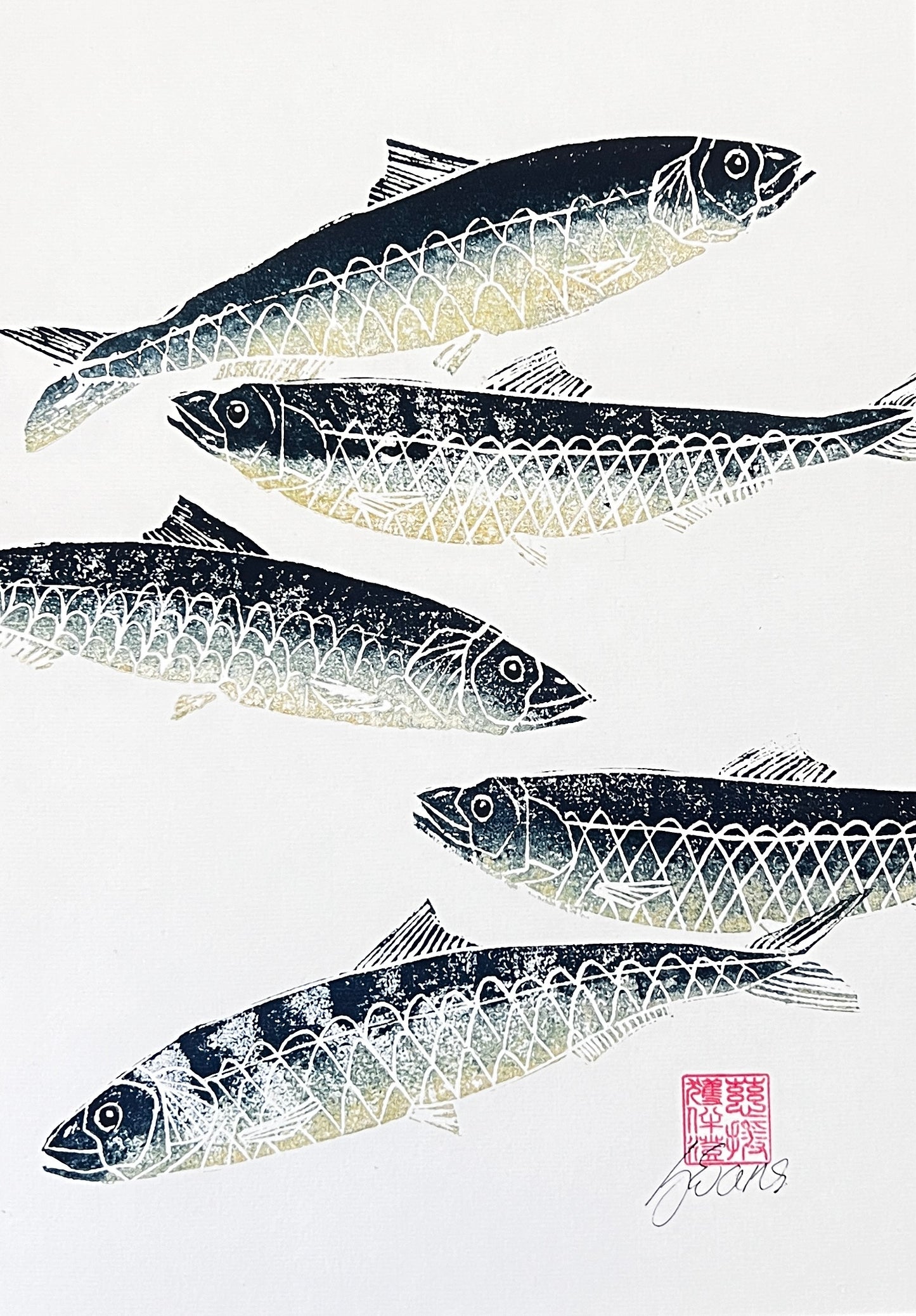 A4 Sardine Lino Print Gyotau
