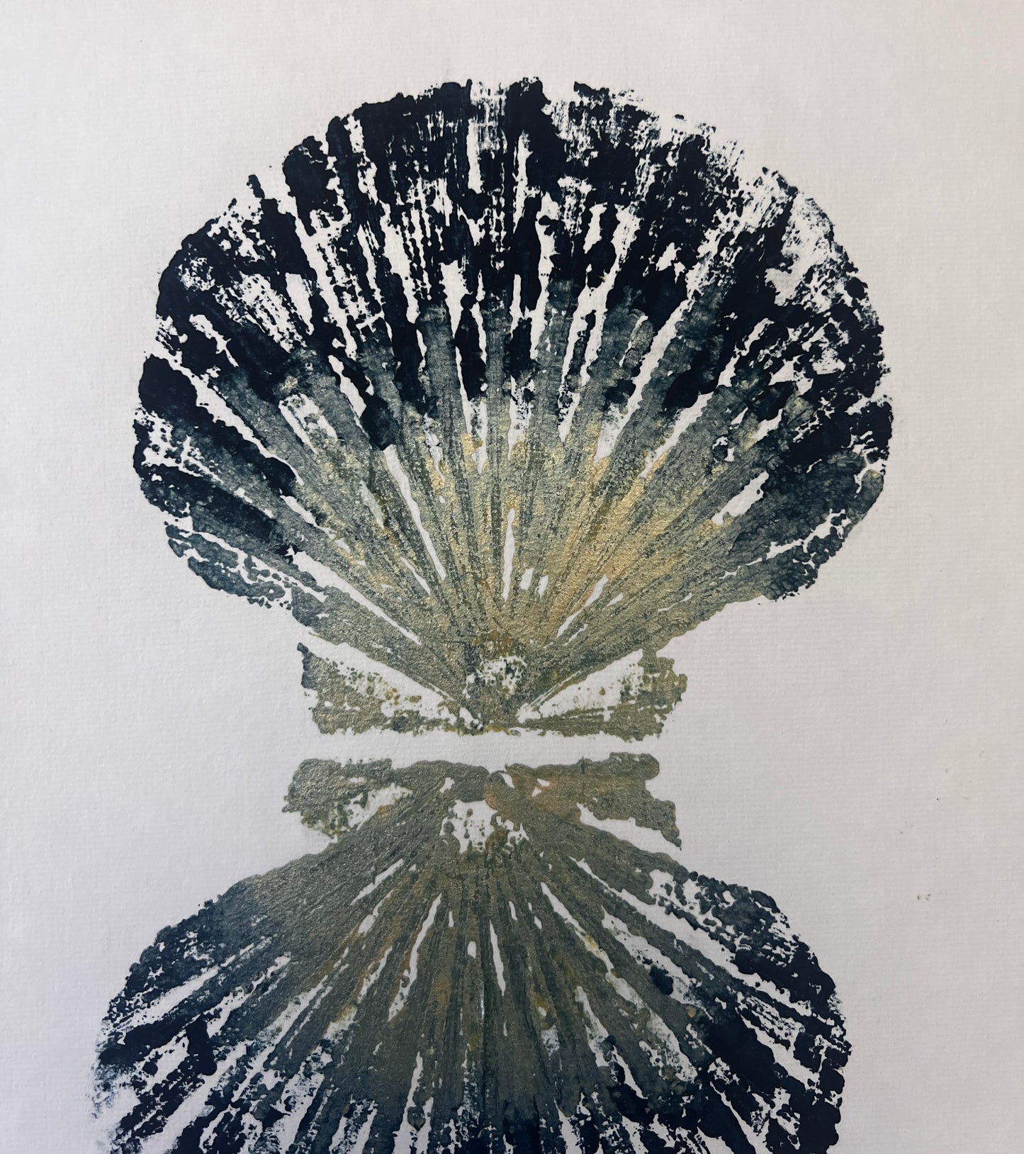 Scallop Shell Duo Gyotaku by Jane Evans
