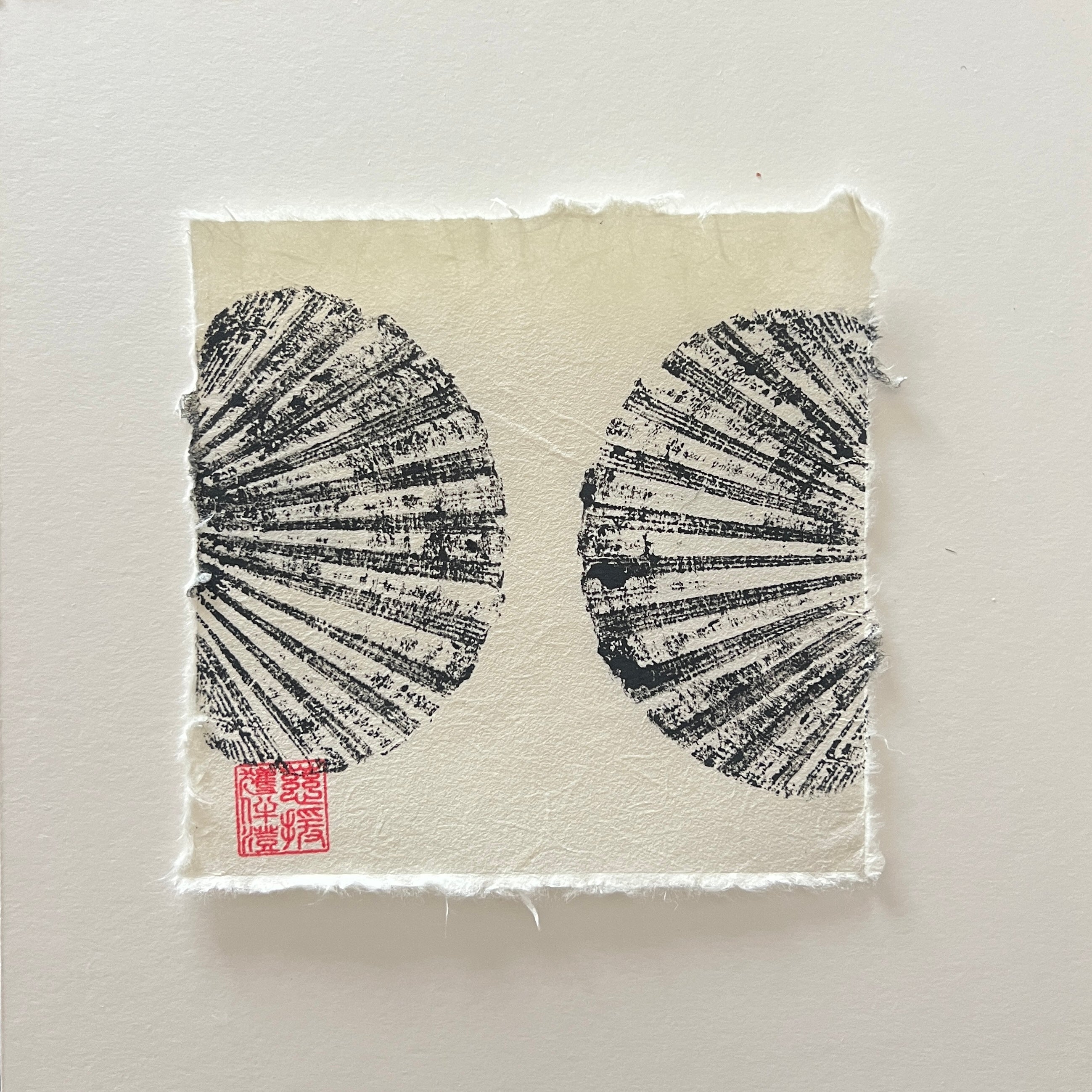 Shells Into Ink Two Scallop Shells Print – Black Ink Botanical Still Life on Thai ...