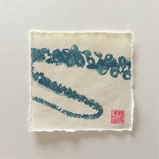 Octopus Tentacles Mini Print – Blue & Gold on Thai Mulberry Paper