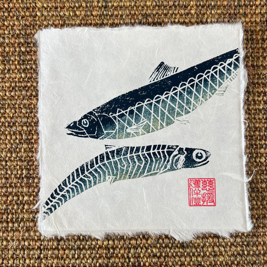 6 x 6 Inch Sardine &amp; Anchovy Print – Linotaku Mini Marine Wall Art