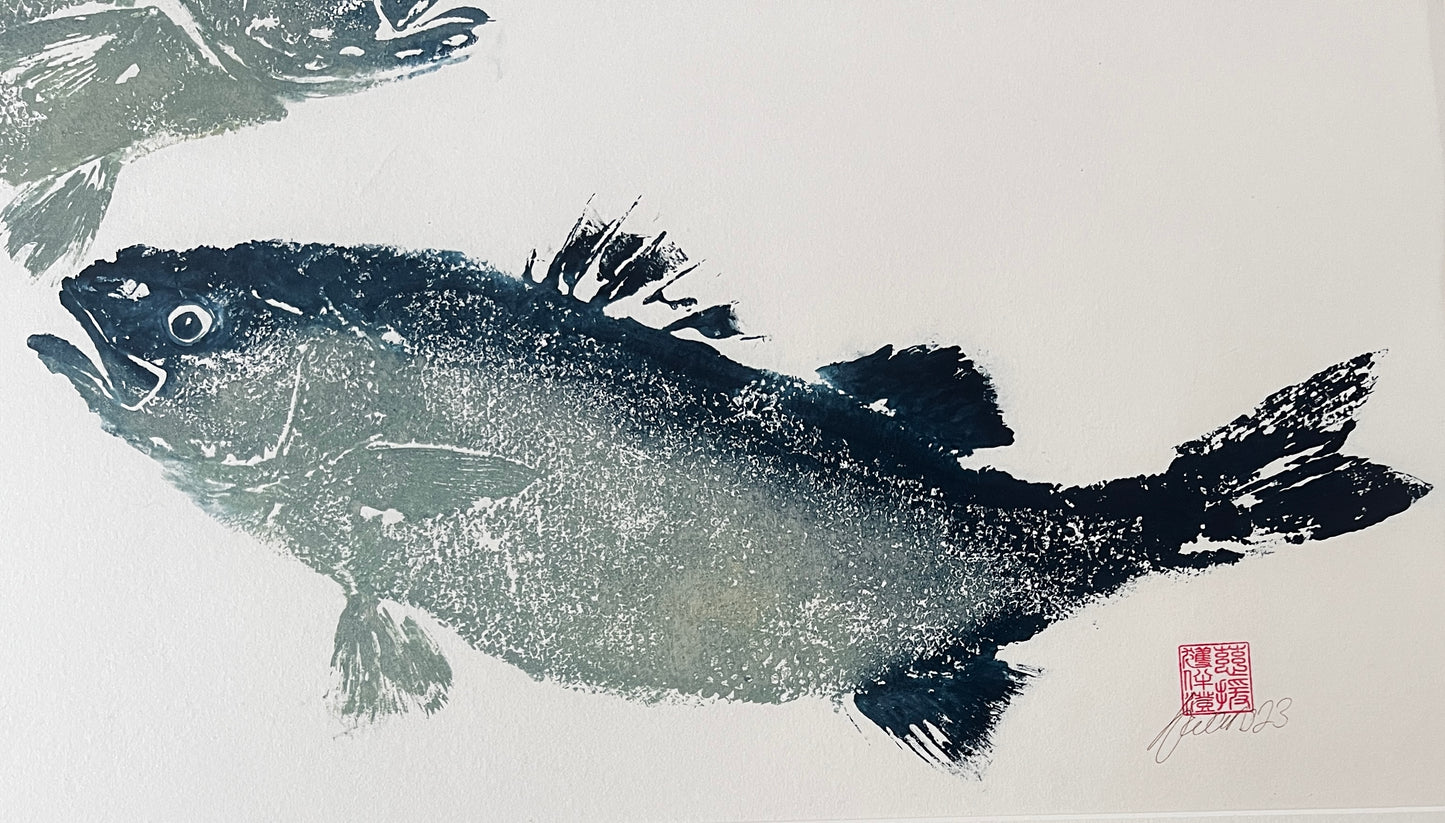 Anglesey Sea Bass Duo Gyotaku