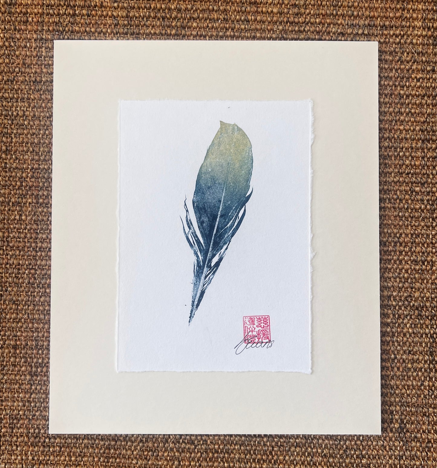 A5 Feather Gyotaku Blue and Gold
