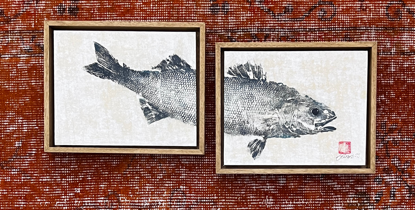 Anglesey Sea Bass Diptych Gyotaku Print