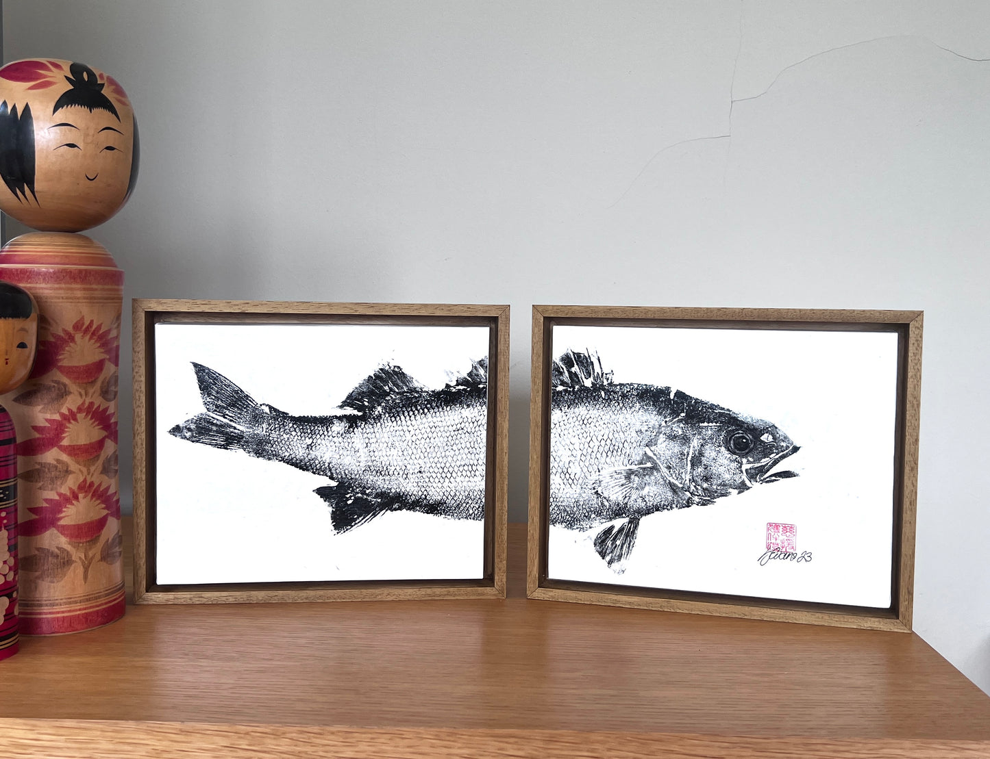 Diptych of Anglesey Sea Bass Gyotaku