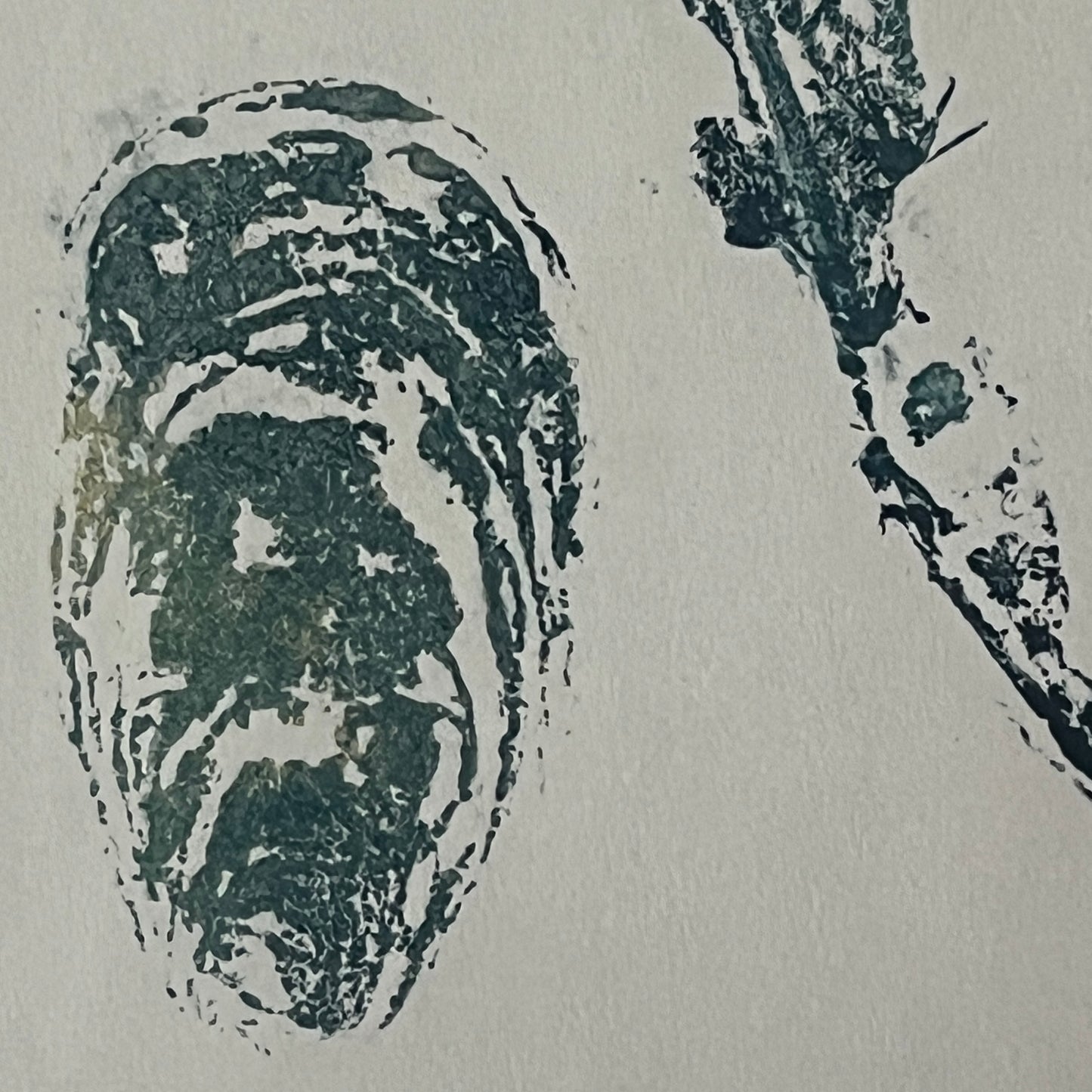 Seaweed and Shells Gyotaku in Blue and Gold Ink Portrait