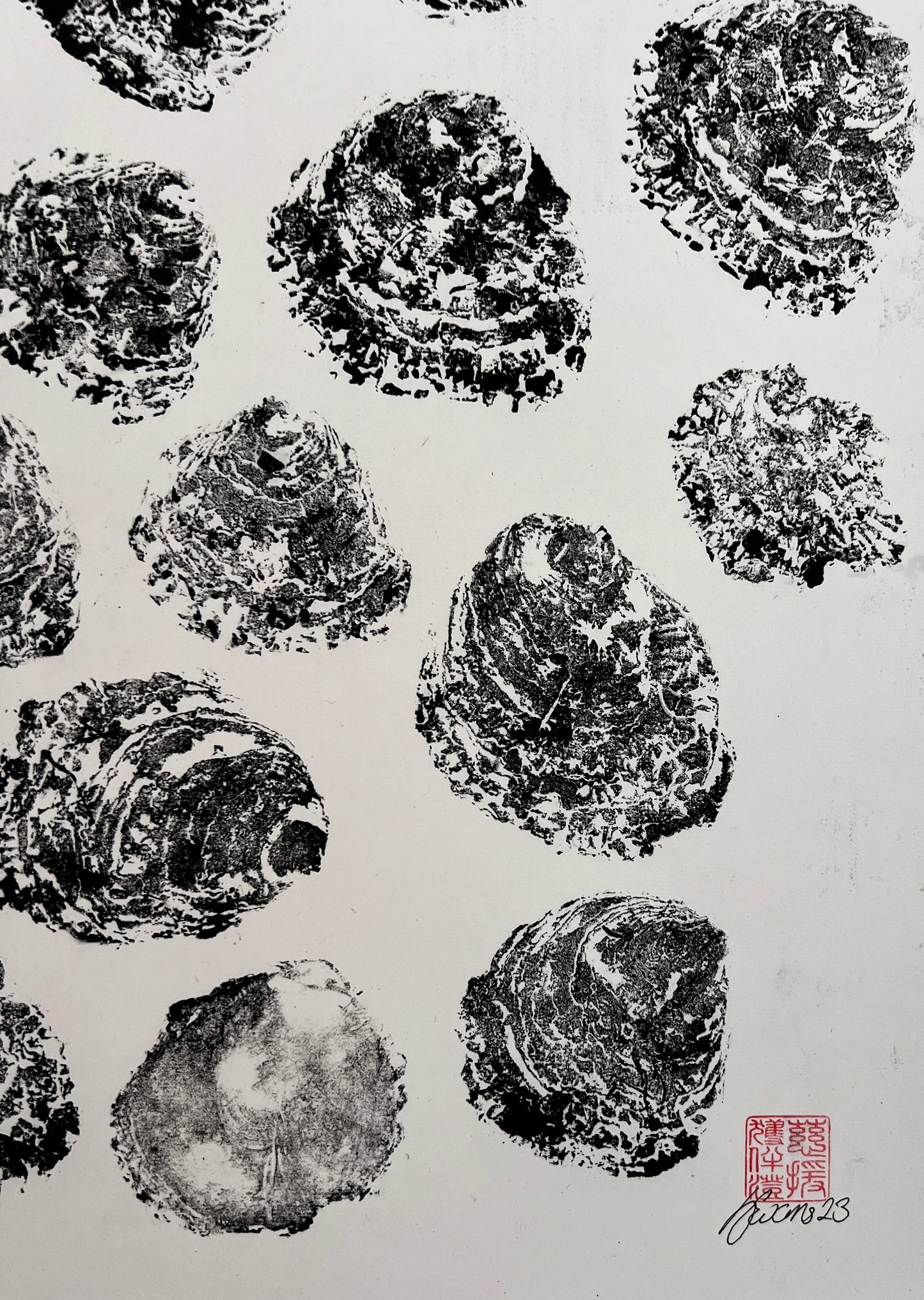 Gyotaku of Native Oyster Shells