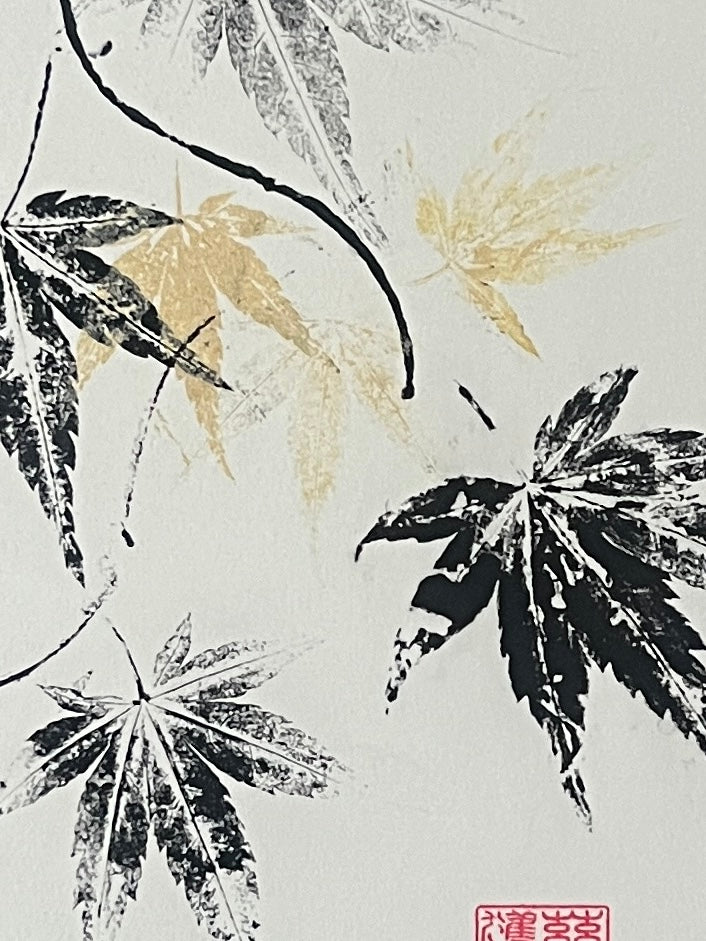 Gyotaku of Acer Leaves A5 in Black and Gold