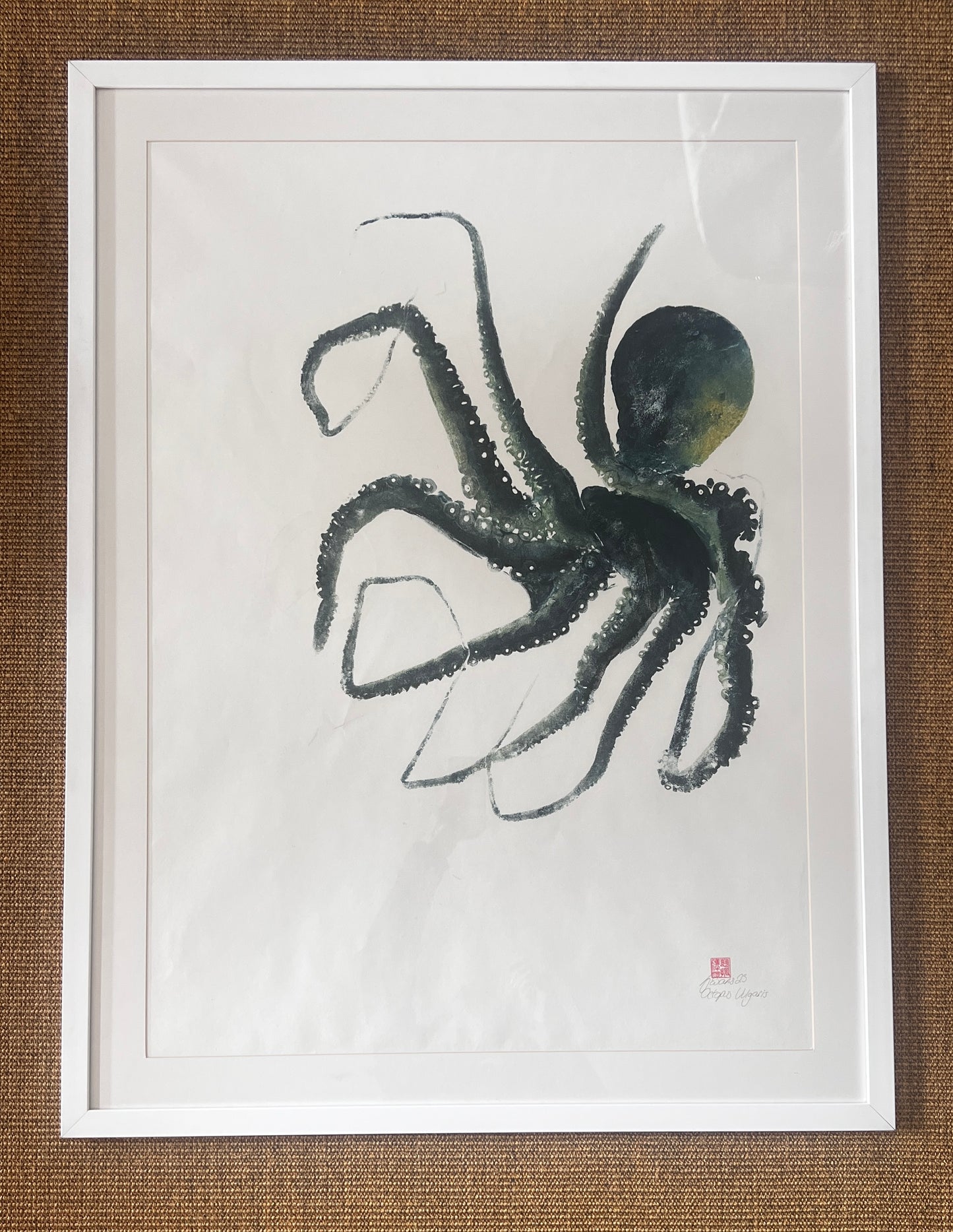Framed Gyotaku print of Octopus Vulgris