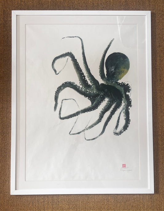 Framed Gyotaku print of Octopus Vulgris