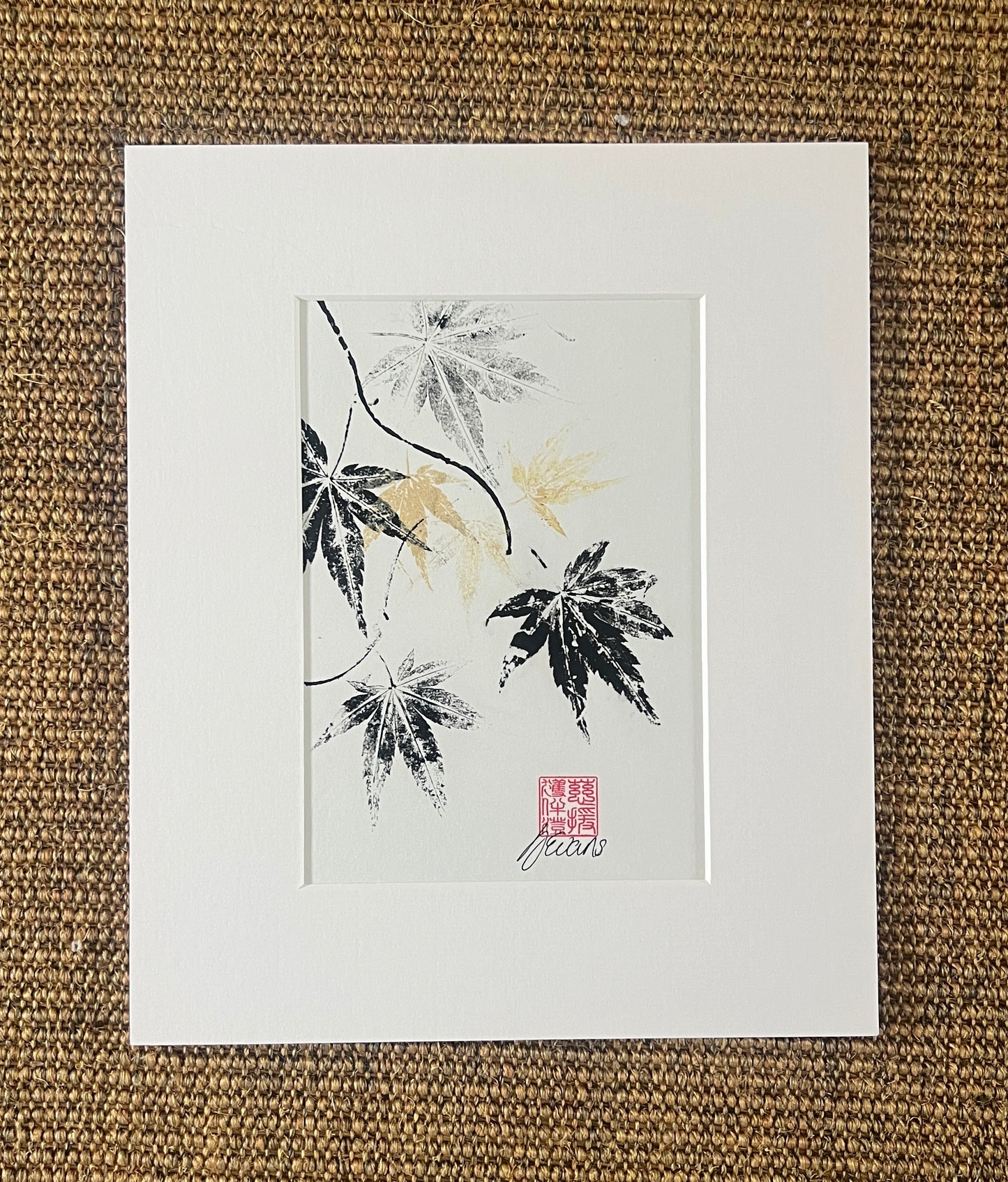 Gyotaku of Acer Leaves A5 in Black and Gold