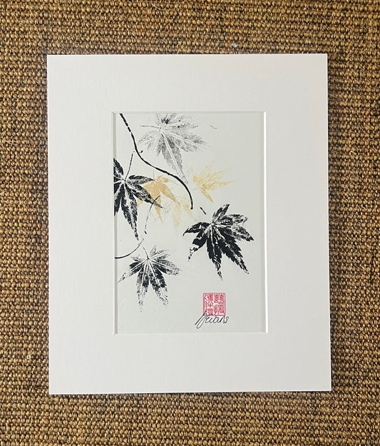Gyotaku of Acer Leaves A5 in Black and Gold