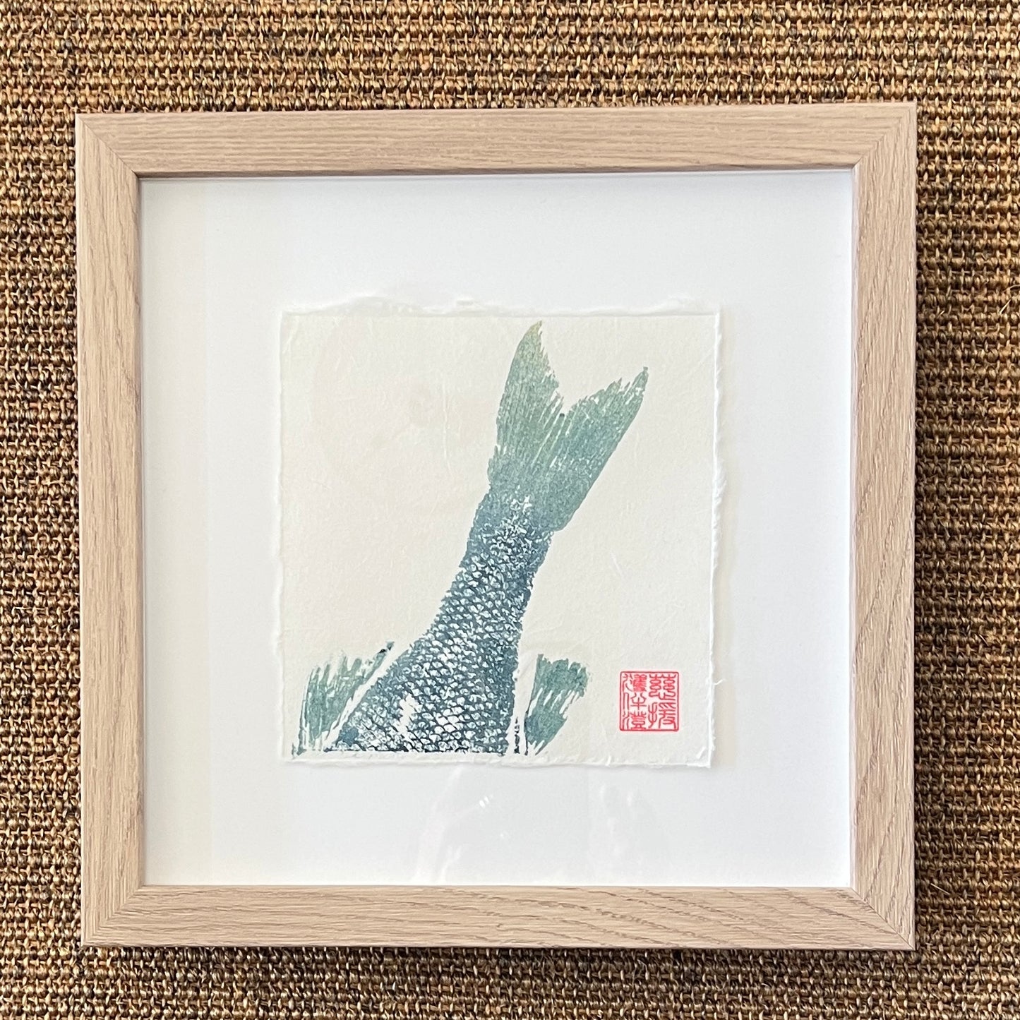 Sea Bass Tail Mini Print – Blue & Gold on Thai Mulberry Paper