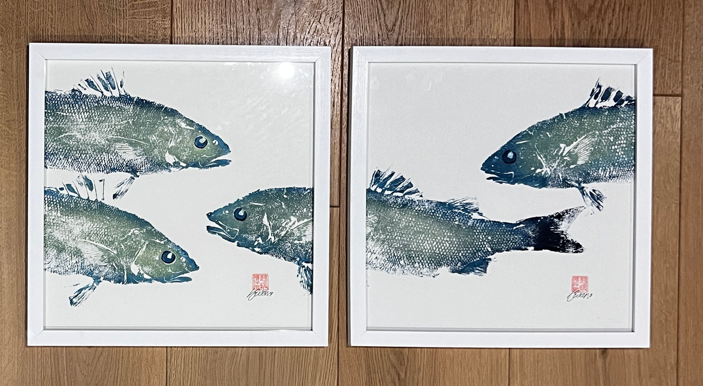 Anglesey Sea Bass Diptych Gyotaku Print