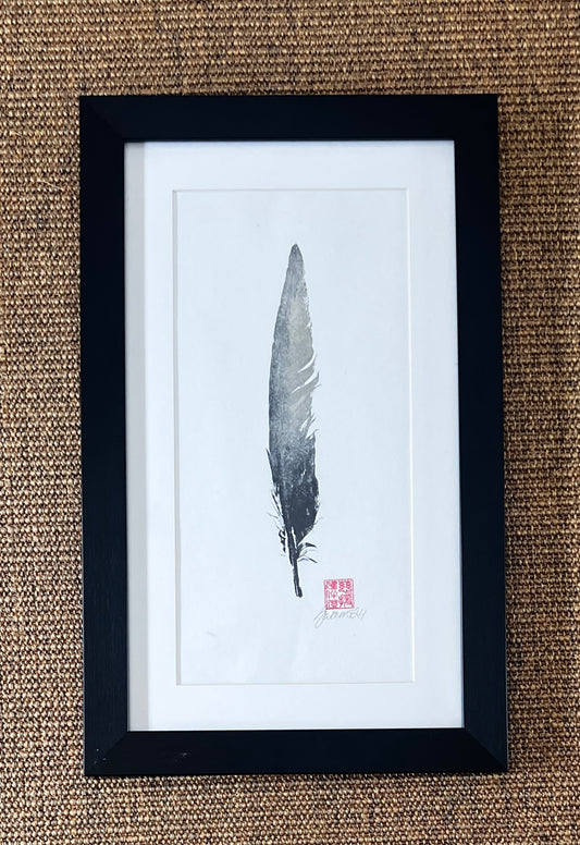 Framed Feather Gyotaku Black and Gold