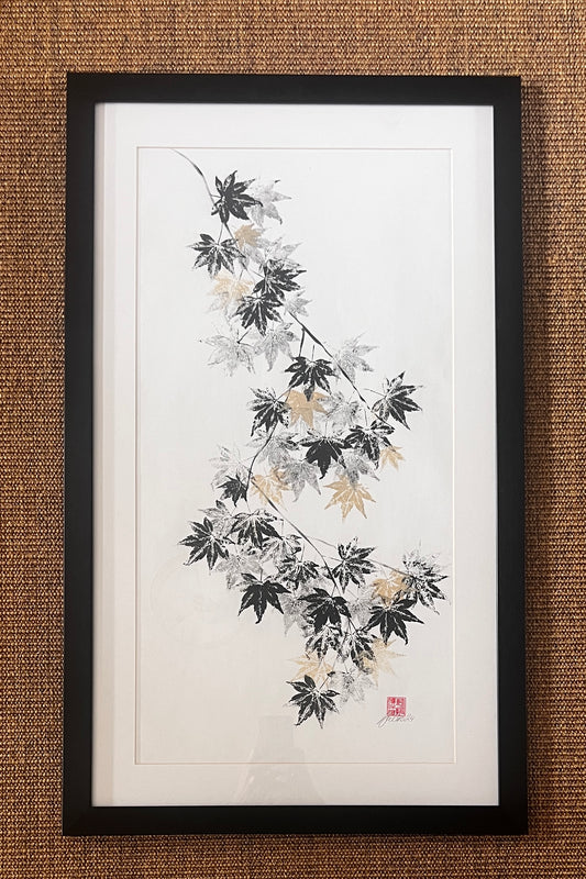 Framed Acer Gyotaku on handmade Japanese Kozo Paper.