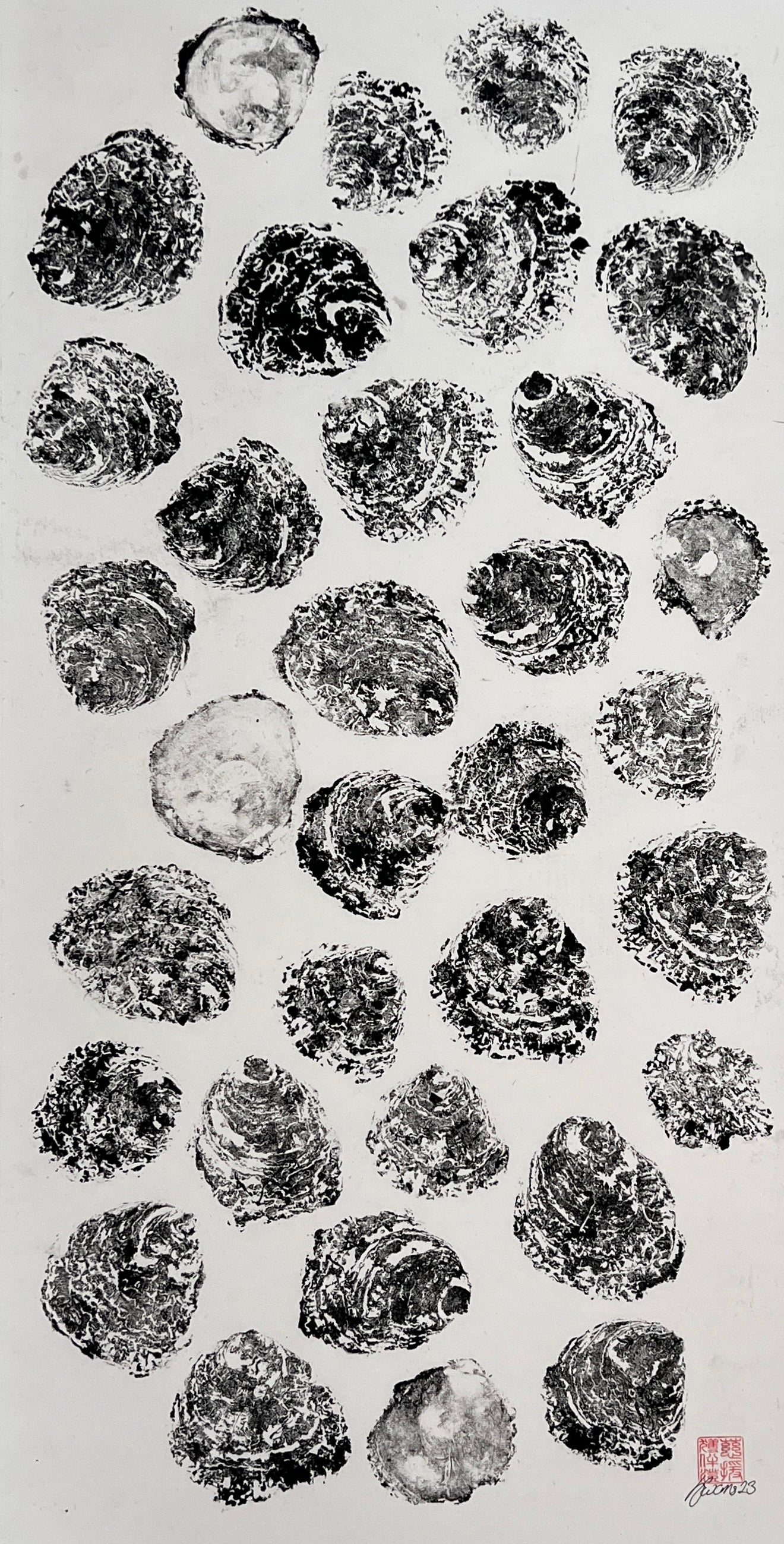 Gyotaku of Native Oyster Shells