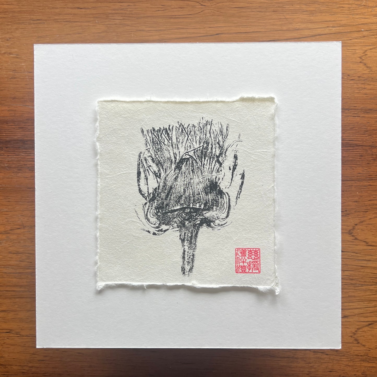 Artichoke Flower Cross Section Mini Print – Black Ink on Thai Mulberry Paper