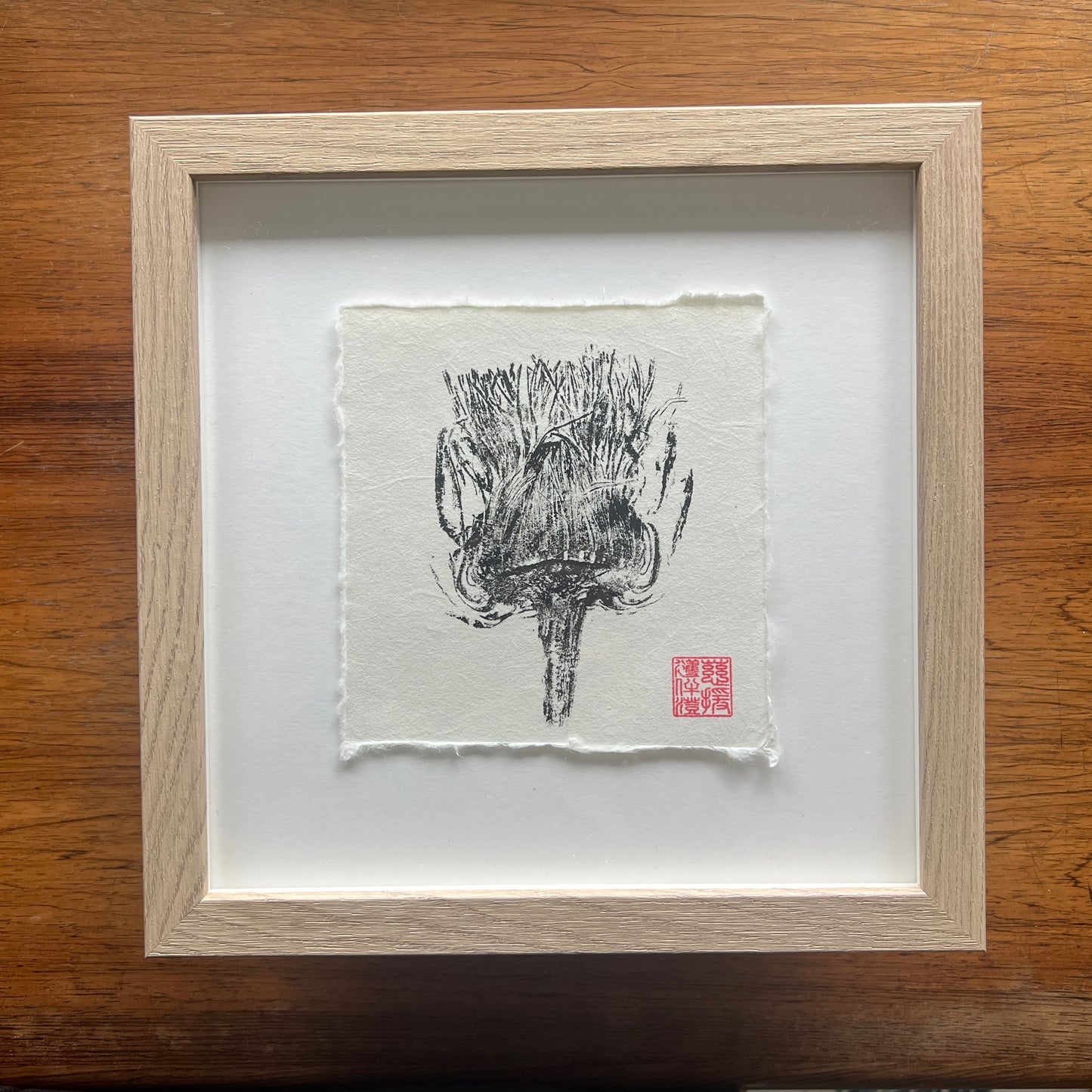 Artichoke Flower Cross Section Mini Print – Black Ink on Thai Mulberry Paper