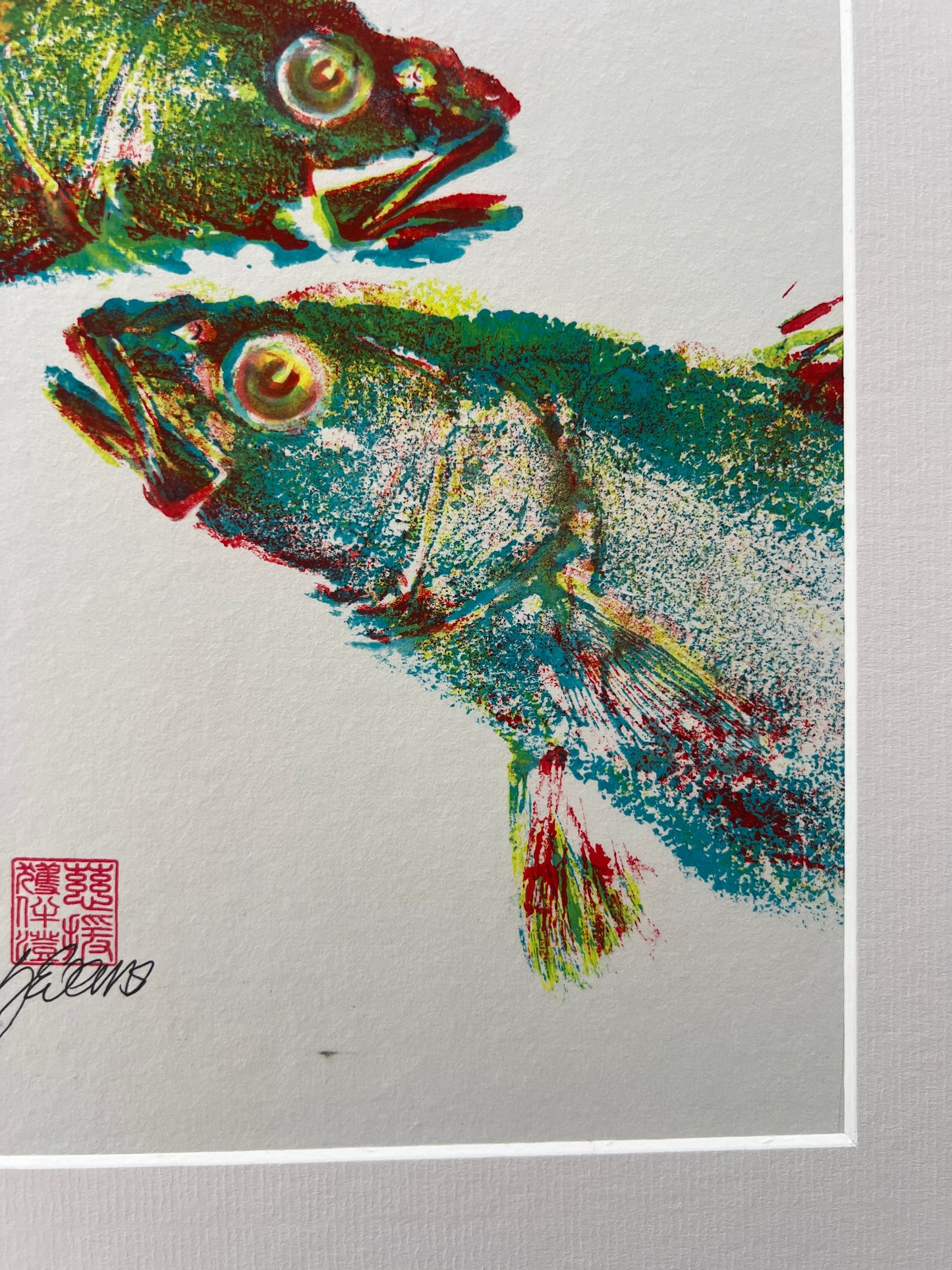 This is not a Screen Print (3 Layer Gyotaku of Sea Bass Heads)