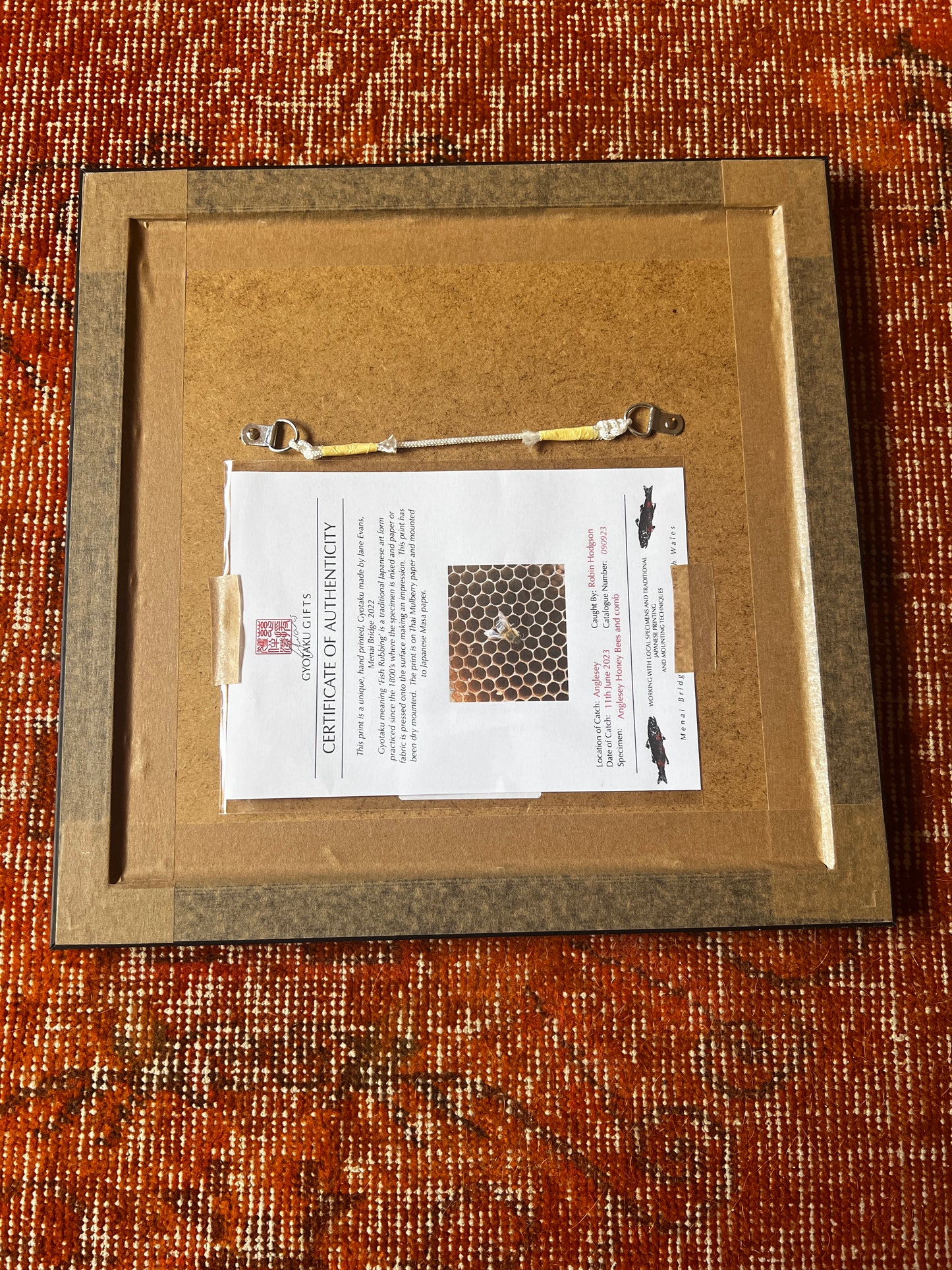 Framed Gyotaku of Bees and Honeycomb