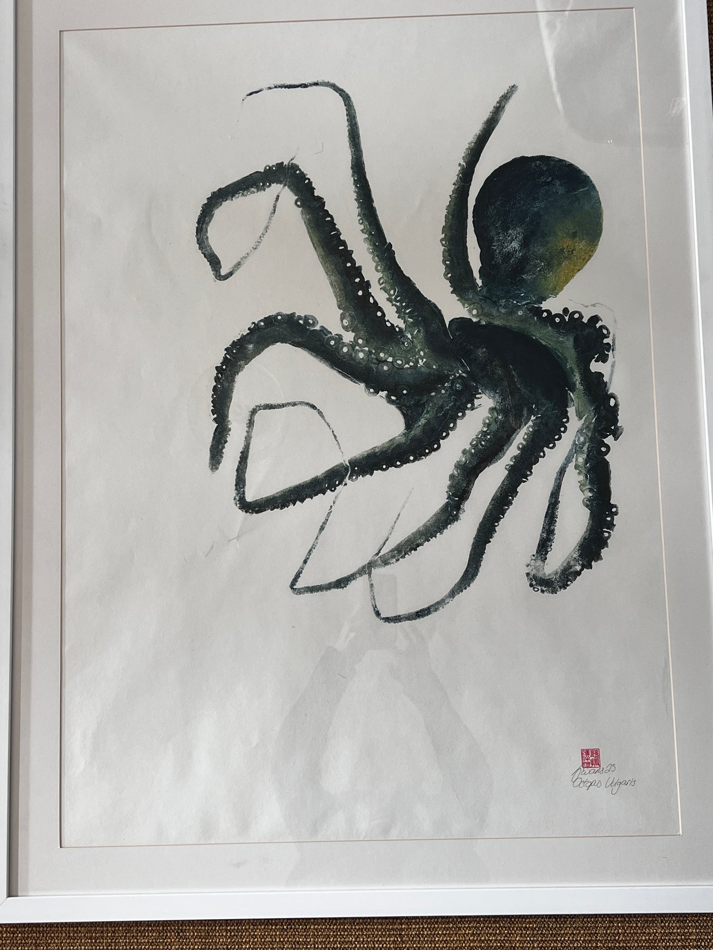 Framed Gyotaku print of Octopus Vulgris