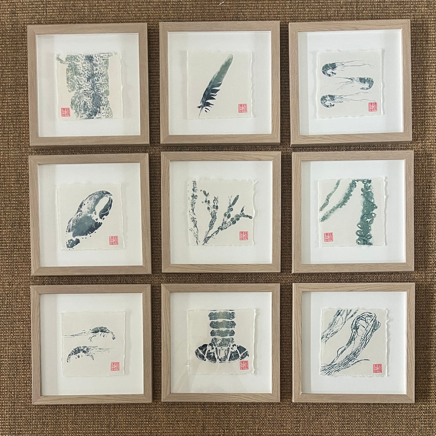 Framed Turbot Mini Print – Blue & Gold on Thai Mulberry Paper