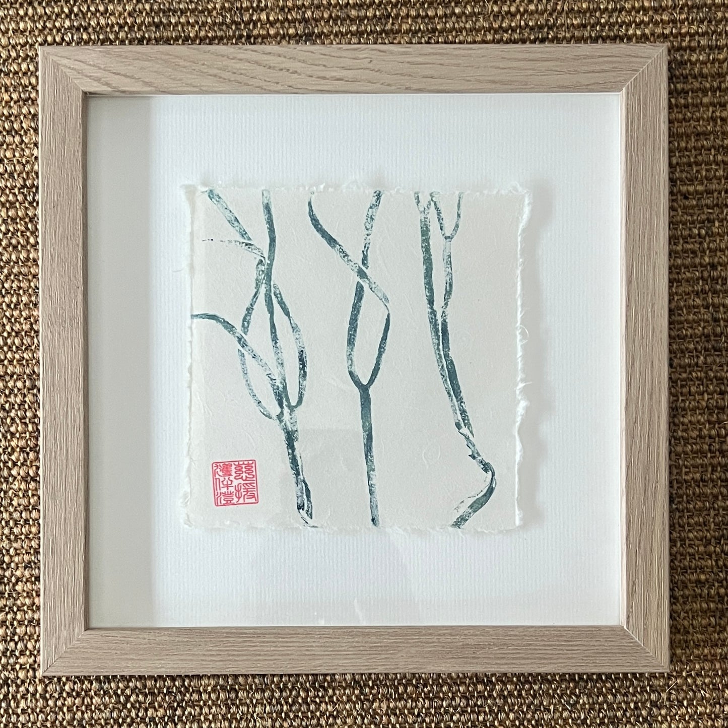 Framed Sea Spaghetti Mini Print – Blue & Gold on Thai Mulberry Paper