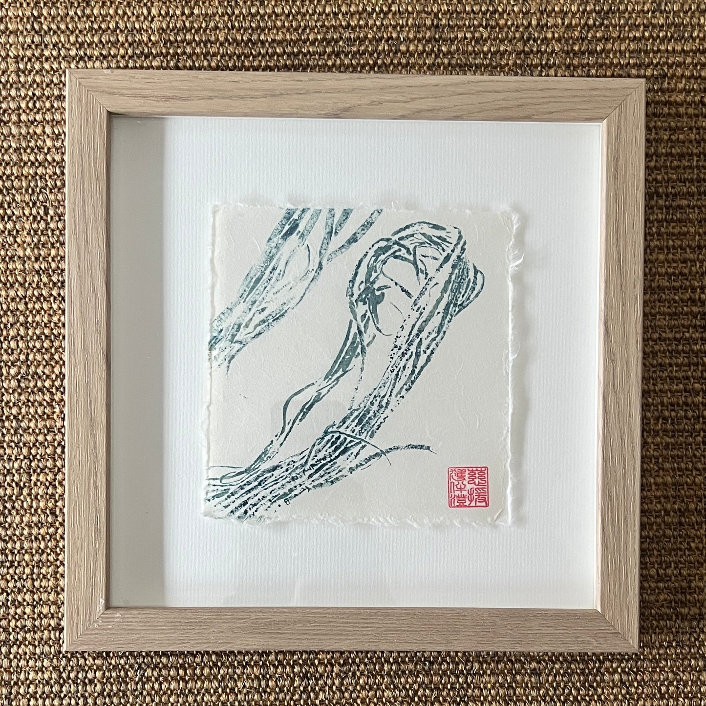 Framed Sea Spaghetti Mini Print – Blue & Gold on Thai Mulberry Paper
