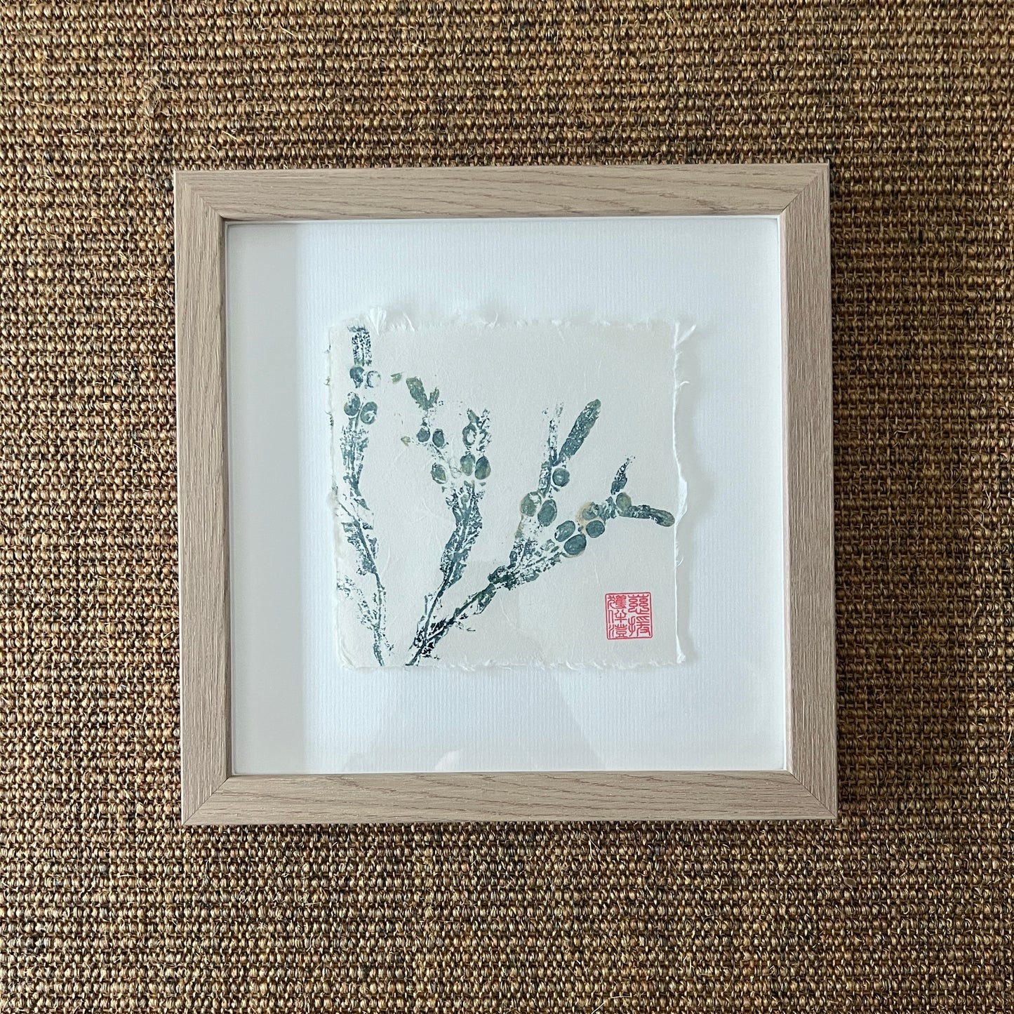 Framed Bladderwrack Mini Print – Blue & Gold on Thai Mulberry Paper