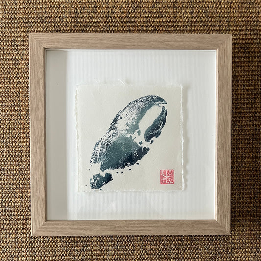 Framed Lobster Claw Mini Print – Blue & Gold on Thai Mulberry Paper
