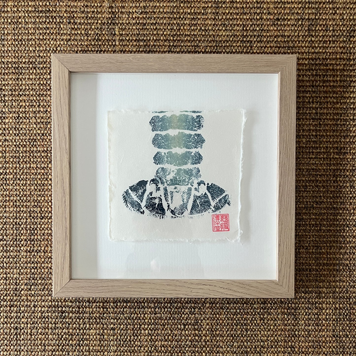 Framed Lobster Tail Mini Print – Blue & Gold on Thai Mulberry Paper