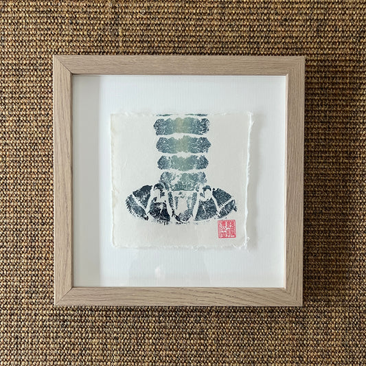 Framed Lobster Tail Mini Print – Blue & Gold on Thai Mulberry Paper