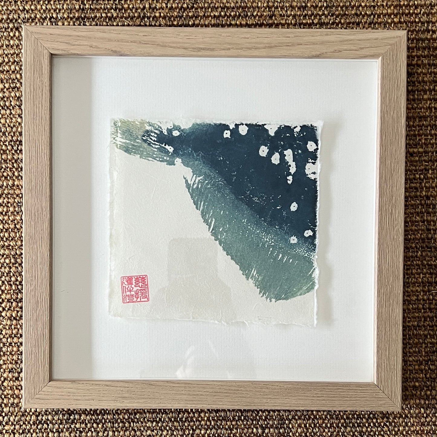 Framed Turbot Mini Print – Blue & Gold on Thai Mulberry Paper