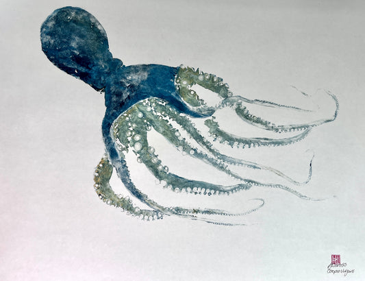 Gyotaku Impression Taken from Octopus Vulgaris