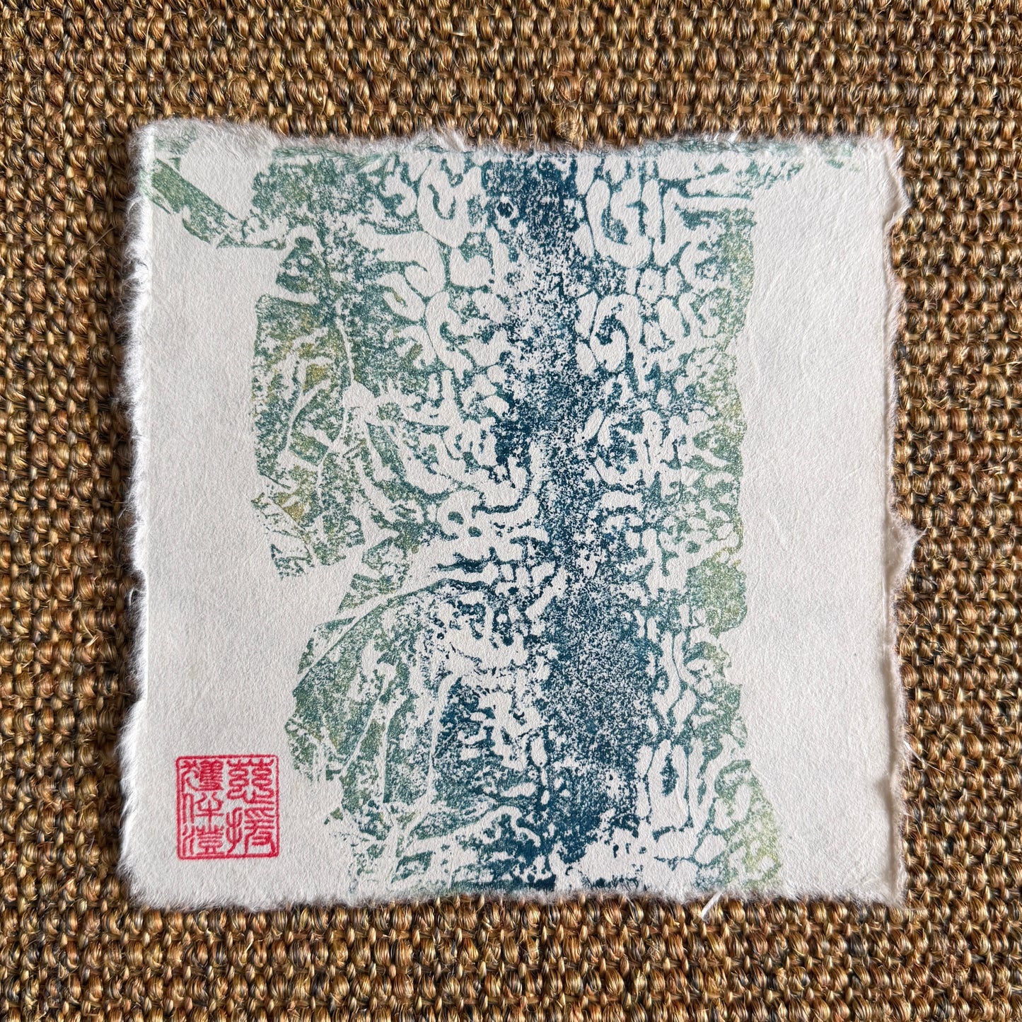 Sugar Kelp Mini Print – Blue & Gold on Thai Mulberry Paper