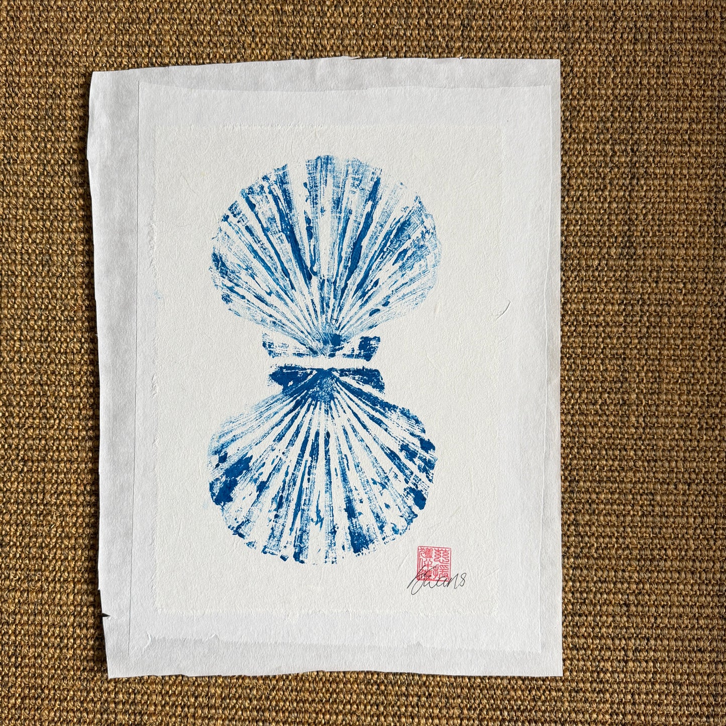 Scallop Shell Duo Gyotaku by Jane Evans