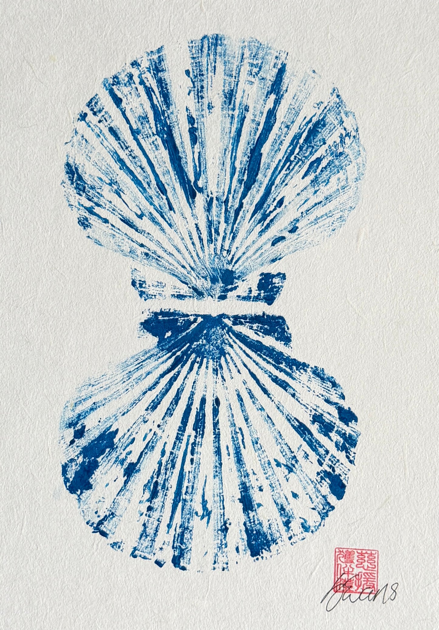 Scallop Shell Duo Gyotaku by Jane Evans